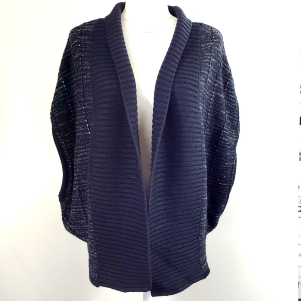 GAP Open Front Black Cardigan Sweater Size M/L Relaxed‎ Preppy Academia Metallic